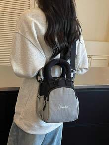 Crossbody Bag Color Block Embroidery Letter Handbag Multi Pockets Storage Bag For Daily Shopping Casual Street - Multicolor - View 9