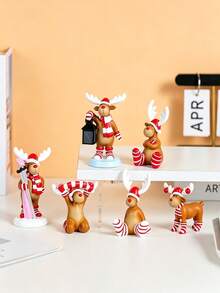 1pc Mini Christmas Reindeer Resin Figurine, Cute Round Design, Suitable For Office Desk, Bookshelf, Under Christmas Tree, Display Window, Instantly Creates Warm Christmas Atmosphere, Also Perfect For Christmas Photography And Gift-Giving - Cute Christmas Reindeer Figurine - View 2