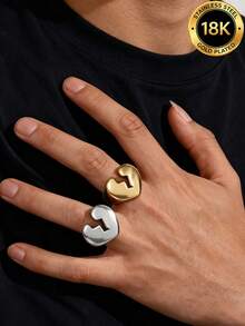 1pc Personalized Design Cracked Lightning Pattern Heart-Shaped Stainless Steel Ring Fashion Accessory For Men - Heart Shape - View 1