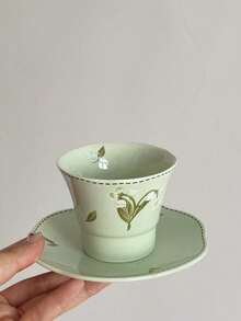 2pcs 130ml Vintage Lily Ceramic Tea Cups, Hand-Painted Grip Small Tea Cups, Saucer,Suitable For Afternoon Tea, Small Capacity Coffee Cups& Saucer, Home & Restaurant Use - Multicolor - View 11