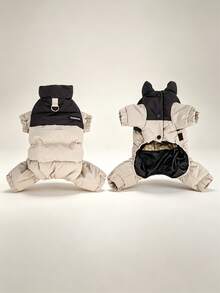 Purple Patchwork Pet Winter Jumpsuit, Four-Legged Thickened Full-Body Winter Coat, Comfortable And Warm Outfit For Small Dogs - Khaki - View 5