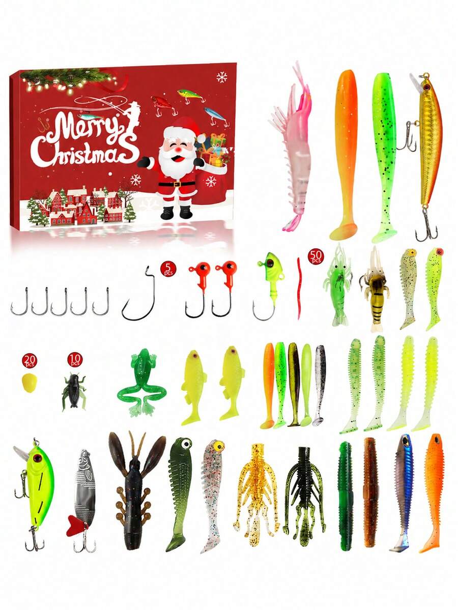 Christmas Fishing Advent Calendar, Fishing Lures Tackle And Bait Countdown Gift Set, Holiday Surprise Gift For Fishing Enthusiasts And Anglers - Multicolor - View 1