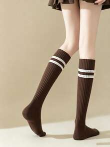 2‑Colors Women Classic Versatile Ribbed Slouch Mid‑Calf Socks, Solid Color Soft Knit Socks, Comfortable Balletcore Preppy Fall Winter Casual Socks - Multicolor - View 10
