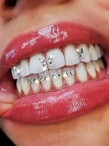 220pcs Self-Adhesive DIY Tooth Rhinestone Gem Kit, Fashion Tooth Jewelry, Crystal Rhinestones With Strong Adhesion, Ultra Shiny White Tooth Decor, Butterfly Flat Back Rhinestones, Dental Beauty Material Set, European And American Hip Hop Gothic Y2K Style, Bar KTV Party Gathering Decoration, Includes All Tools - Tooth Jewelry Set - View 6
