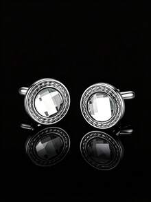2/4 chiếc khuy cài cổ tay nam, hình vuông và tròn, đính pha lê màu, phong cách công sở trang trọng cổ điển, hợp kim kim loại, phụ kiện quà cưới dùng cho mọi mùa - Nhiều màu - Xem 12