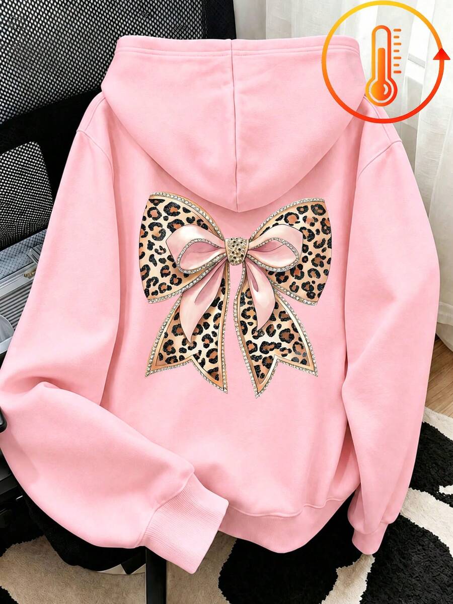 Tween Girl Fun Print Sweatshirt, Warm & Comfortable Thermal Lined Pullover Sweatshirt For Autumn/Winter - Pink - View 1