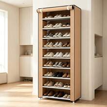 10-Tier 9-Grid Fabric Shoe Cabinet, Multi-Layer Combination Dustproof Shoe Storage Rack With Steel Frame, Portable Shoe Organiser For Entryway, Bedroom, Dorm And Home Use - Brown - View 12