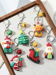 1pc Christmas Series Santa Claus Sleigh Reindeer Snowman Gift Keychain Bag Pendant - Multicolor - View 2