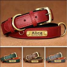 PU Leather Dog Collar, Personalized With Engraved Nameplate, Comfortable Lining And Vintage Metal Buckle, Comfortable And Fashionable, Soft And Durable Leather Collar, Suitable For Walking, Training, Hunting And Running - Multicolor - View 1