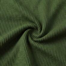 Men's Olive Green Ribbed Knit Polo Shirt V-Neck Long Sleeve Textured Fabric Casual Minimalist Autumn Top - Army Green - View 8