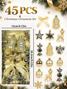 Christmas Tree Ornament Ball Set, Gold Holiday Decoration, Shatterproof Plastic Material, With Gold Hanging String. Large Christmas Balls - A - View 5