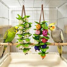 1pc Bird Toy Colorful Natural Wood Rattan Ball With Artificial Leaf Hanging String, Bird Supplies, Pet Supplies, Bird Cage Hanging Ornament, Accessory, Bird Training Toy, Suitable For Small And Medium Parrots Bird Cage Hanging Toy (Random Color) - A+B - View 2