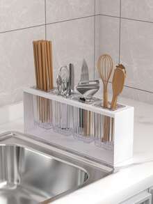 Kitchen Sink Organizer Rack, Self-Draining Kitchen Utensils And Tableware Holder, Flat Compartment Cutlery Storage Box, Kitchen Sink Knife Fork Chopstick Organizer, Flat Kitchen Utensils Storage Box, Kitchen Essential - Multicolor - View 6