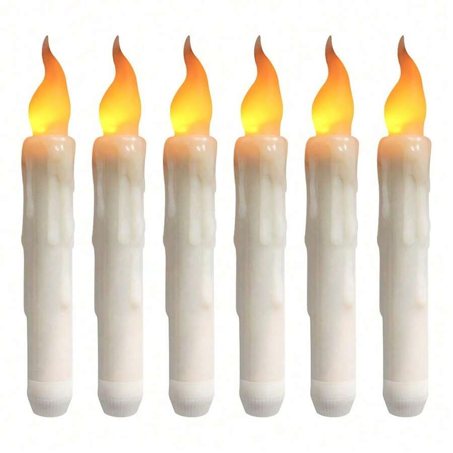 6pcs/12pcs Flameless Cone Candles Battery Operated Flickering LED Realistic Candles With Dripping Wax Effect 6.5 Inch White Twist On/Off Switch No Remote Control Suitable For Halloween Christmas Wedding Fireplace Autumn Church Vigil Decoration White/Ivory - Taper Candle - View 1