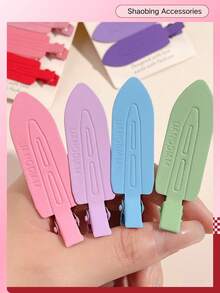 Matte Spray Painted Metal Seamless Alligator Hair Clip, Macaron Multi-Color Embossed Letter Makeup Positioning Clip, 7cm No-Crease Bangs Side Clip, Versatile Hair Accessory For Girls' Daily Styling - Multicolor - View 9