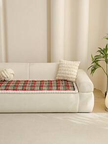 1PC Christmas Plaid Chenille Sofa Cushion Cover, Festive Holiday Check Pattern Couch Slipcover For Living Room Home Decor, Non-Slip Backing, Pet Friendly, Machine Washable For 1/2/3/4 Seater Sofa - Multicolor - View 7
