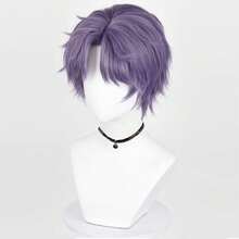 Perple Men Synthetic Short Straight Wigs Middle Part Anime Game Cosplay Fluffy Heat Resistant Wig For Daily Party - Purple - View 6