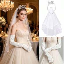 3 Pieces Bridal Headband, Veil, Glove And Accessory Set, "Bridal" Letter Headband, Suitable For Wedding, Bridal Shower And Wedding Photography - Multicolor - View 9