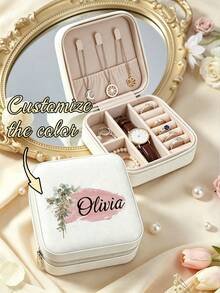 1pc Customized Women's Jewelry Box, Personalized Name Printed, Fashionable Personalized Leather Jewelry Box, Exquisite Unforgettable Holiday Gift, Suitable For Mother's Day Gift For Mom, Best Friend And Anniversary, Christmas Gift - Multicolor - View 6