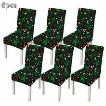 1PC/4PCS/5PCS/6PCS/7PCS/30PCS Dark Green Christmas Hat Gingerbread Man Pine Cone Holly Red Berry Print Christmas Tablecloth Elastic Chair Cover Set, Washable Decorative Dining Tablecloth + Elastic Chair Cover, Suitable For Christmas Eve Dinner, Christmas Family Gathering, Holiday Banquet, Home Dining Room Tabletop Holiday Party Decoration - Dark Green - View 11