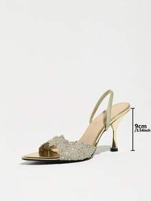 Women's Fashion Lace Embroidery Rhinestone Stiletto High Heel Sandals, Wavy Edge Pointed Toe Gold High Heels, Suitable For Wedding, Banquet, Party, Work, Gathering Occasions, Minimalist Mesh Design Women's Shoes - Gold - View 3