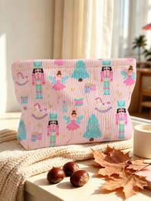 New Pink Nutcracker Print Makeup Bag | French Print Travel Organizer Bag | Travel Essentials | Poolside Must-Have | Toiletry Bag | Pool Storage Bag | Mother's Day Gift | Teacher's Day Gift | Suitable For Moms, Teachers, Friends And Nurses | Home Essentials | Graduation Gift | Easy To Clean Design | Portable Makeup Bag - Multicolor - View 3