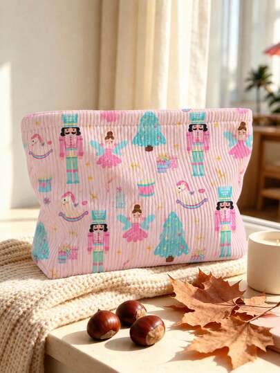 New Pink Nutcracker Print Makeup Bag | French Print Travel Organizer Bag | Travel Essentials | Poolside Must-Have | Toiletry Bag | Pool Storage Bag | Mother's Day Gift | Teacher's Day Gift | Suitable For Moms, Teachers, Friends And Nurses | Home Essentials | Graduation Gift | Easy To Clean Design | Portable Makeup Bag