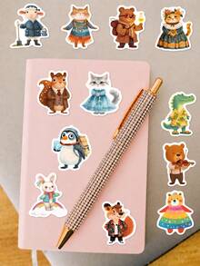 50Pcs PP Squirrel Animal Stickers, Forest Cute Cartoon Style, Including Squirrels, Foxes, Rabbits, Bears, Elephants, Hedgehogs, For Journal Collage, Water Bottle, Luggage, Skateboard, Tablet, Notebook, Storage Box, DIY Craft Decor - Multicolor - View 6