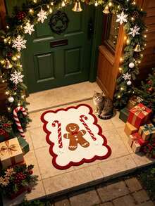1pc Red Wavy Snowflake Pattern Doormat, Christmas Gift, Door Mat, Small Rug, Welcome Mat, Carpet, Floor Mat, Outdoor Doormat, Kitchen Rug, Home Decor, Front Door Mat, Area Rug, Outdoor Mat - Multicolor - View 3