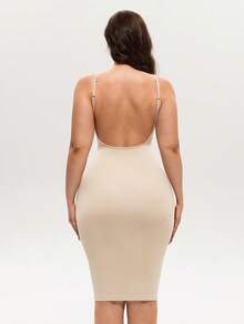 Women's Seamless Bodycon Dress, Tummy Control Slimming Tight Mini Dress, Sleeveless Shaping Slip Dress, Suitable For Daily Wear - Apricot - View 6