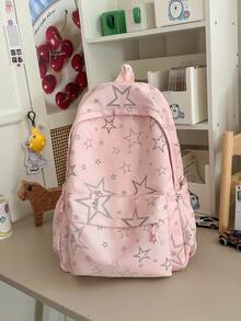 Teen Sweet Backpack Glitter Star Print Rucksack Portable Large Storage School Backpack For Daily Commute & Weekend - Multicolor - View 11