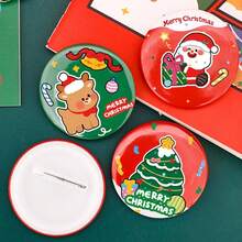 1PC Christmas Button Badge Pins, Vintage Holiday Cartoon Brooch Collection With Santa Snowman Gingerbread Tree Patterns, Cute Round Pins For Backpack Hat Jacket Decoration, Festive Party Accessories, Seasonal Gift Idea - Multicolor - View 11