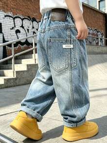 Young Boy Autumn Loose Fit Denim Long Pants Suitable For Daily, School, Outdoor And Casual Wear - Baby Blue - View 4