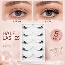 5 Pairs Half Lashes Natural And Slender, Transparent Stem, Soft And Burden Free, Portable For Daily Use, With Enlarged Eyelashes And Eyes That Can Be Used Multiple Times Without Abruptness, Suitable For Various Occasions - View 11