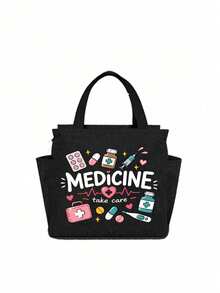 Medicine Print Portable Tote Bag, Multi-Pocket Large Capacity Medication Storage Bag, Dual-Side Pocket Handbag Travel Organizer, Multi-Function Portable Work Travel And Cosmetic Bag, Suitable For Medical And Office Staff, Daily Use, Halloween Birthday Christmas Gift - Multicolor - View 13