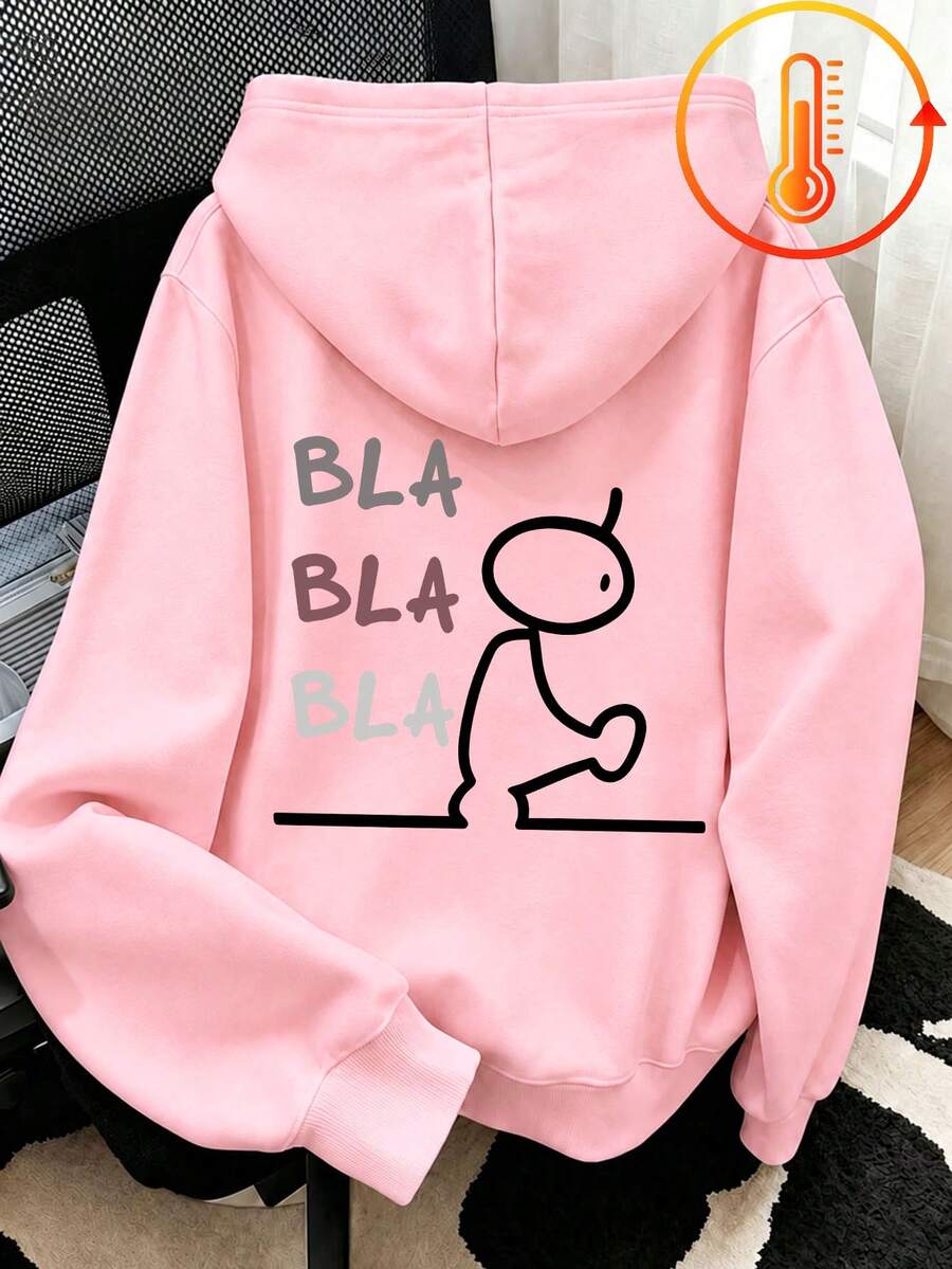 Tween Girl Fun Print Sweatshirt, Warm & Comfortable Thermal Lined Pullover Sweatshirt For Autumn/Winter - Pink - View 1