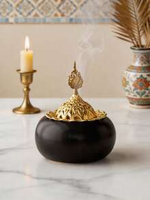 1pc Round Metal & Ceramic Handheld Incense Burner, 2 Colors White & Black, Minimal Natural Luxury Style, Aromatherapy Decor. Perfect For Home, Office, Hotel, Halloween, Christmas & Ramadan Decor. - Incense Burner - View 10