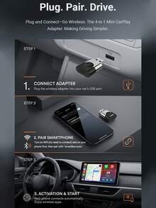 XUDA 2026 NEW 4in1 Smallest Adapter CarPlay/Android Auto/AirPlay/MirrorCast,5.0GHz Wifi,OTA Update,Wired To Wireless AI Mini Box - B - View 3