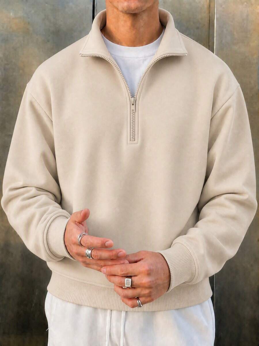 Men's Fashionable Street Style Casual Printed Zip-Up Hooded Sweatshirt, Autumn/Winter - Apricot - View 1