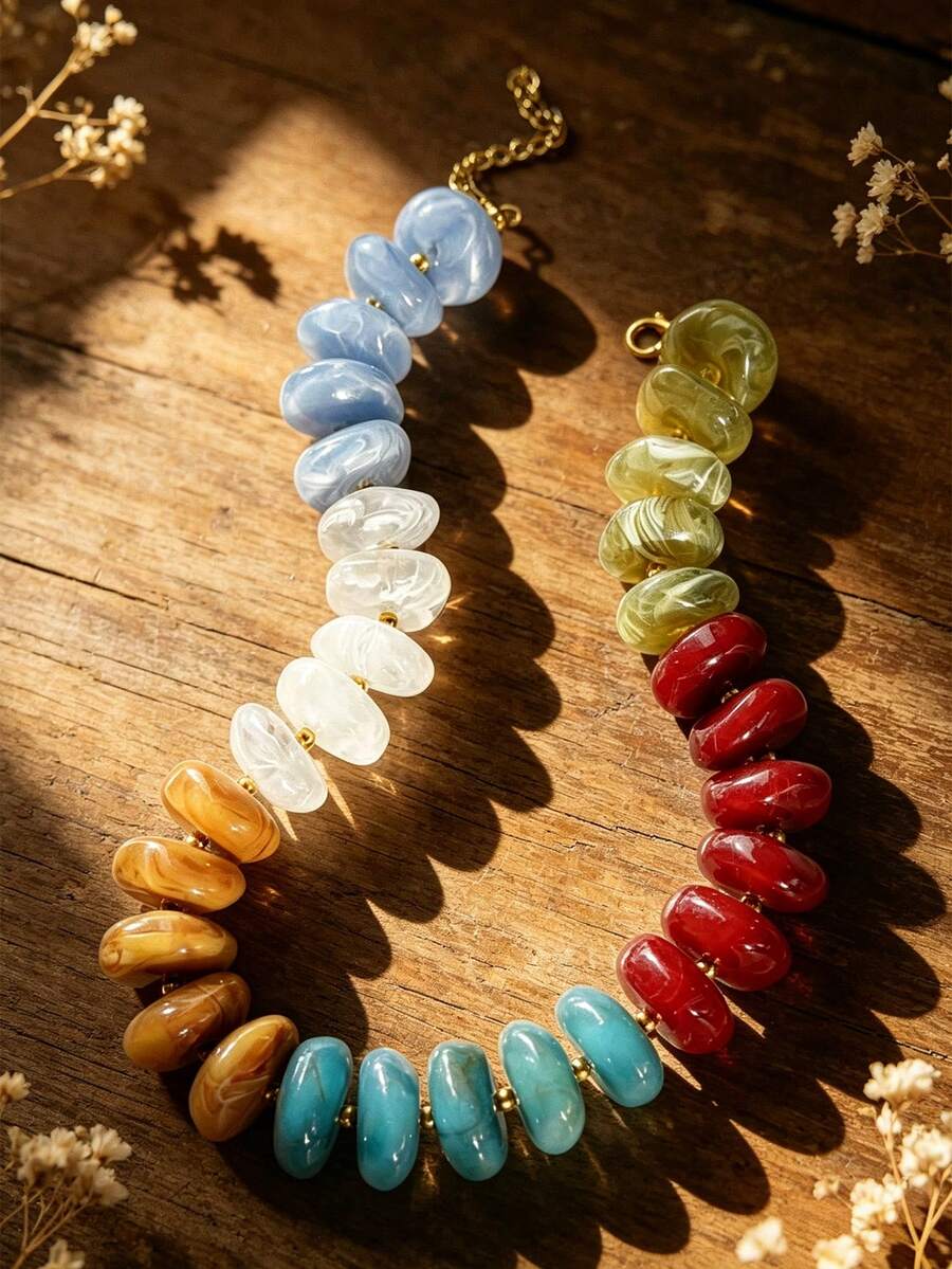 女款重磅樹脂誇張項鍊,彩色珠飾大尺寸項鍊,海岸波希米亞衝浪海灘風項鍊 - 彩色時尚粗項鍊 - 查看 1