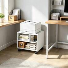 Mobile White Printer Stand, Simple Under‑Desk Printer Cart, Space‑Saving Printer Shelf, Slide Under Desk To Free Up Desktop Space For Home Office - White - View 6