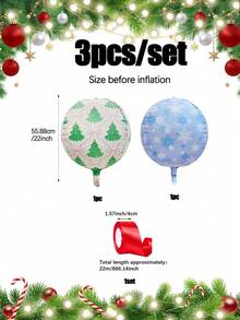3/4/6Pcs/Set DIY Hanging Foil Balloon Set With Red Ribbon Bows, 22-Inch Balloon Featuring Santa Claus & Christmas Tree Designs For Festive Decor (Living Rooms/Shop Windows), Photo Backdrops, Fireplace Party Styling, And Christmas Dinners Or Gathering - Multicolor - View 10