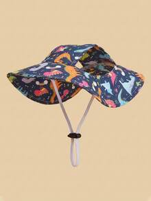 Deep Blue Multicolor Dinosaur Polyester Sun Hat, Ear-Exposed Design, Sun Protection Function. Dog Hat, Pet Essential Item. Suitable For Small Dogs To Wear Outdoors All Year Round. - Multicolor - View 2