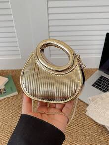 New Acrylic Mini Bag Fashion Clutch Personalized Crescent Moon Evening Bag With Crossbody Chain - Gold - View 4