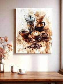 Adult Digital Oil Painting, Coffee Theme DIY Acrylic Oil Painting Kit, Canvas Material Includes Drawing Tools, Adult Digital Oil Painting Set, Home Decor Painting. - Sets - View 3