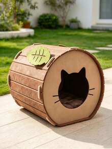 1pc Tree Stump Shaped Felt Cat Bed, 3-In-1 Multifunctional Cat Cave Hideout With Leaf Cat Scratching Pad, Comfortable Enclosed Pet Resting Bed, Suitable For Kittens And Adult Indoor Cats, Durable And Sturdy Pet Furniture - one-size - View 2