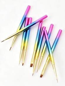 Rainbow Gradient Handle Nail Art Brush Set, Professional UV Gel Polish Painting Drawing Liner Brushes, DIY Nail Design Manicure Tools For Nail Salon & Home Use - Multicolor - View 3
