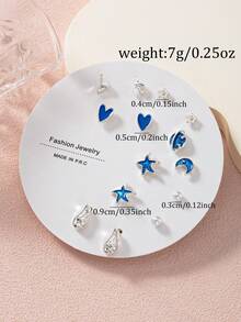 7 Pairs Women's Fashion Stud Earrings, Heart, Star, Moon, Small Wing Multi-Element Combination Earrings, Suitable For Daily Wear, Gatherings, Parties, Jewelry Holiday Gift - Multicolor - View 7