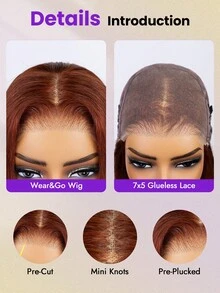 OQ Glueless Fashion Wig, 16-24 Inch Silky Straight Hair, Chestnut Brown Layered Design, 6x4 Inch Transparent Lace Top, 180% Density Unprocessed Human Hair, Pre-Trimmed Hairline, Free Shipping - S33D - View 9