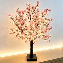 1pc 55CM 60 Lights Artificial Cherry Blossom Glowing Tree Lamp, USB & Battery Dual Use Warm White LED Tree Light, Ins Style Desktop Decor Lamp, Birthday Holiday Gift, B&B Bedroom Party Atmosphere Decoration Ornament - Yellow - View 3